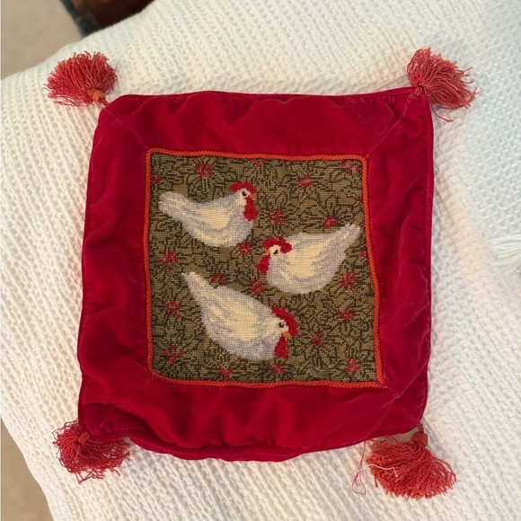Other - Homemade needlepoint red Chicken Embroidered pillow sham cover.
